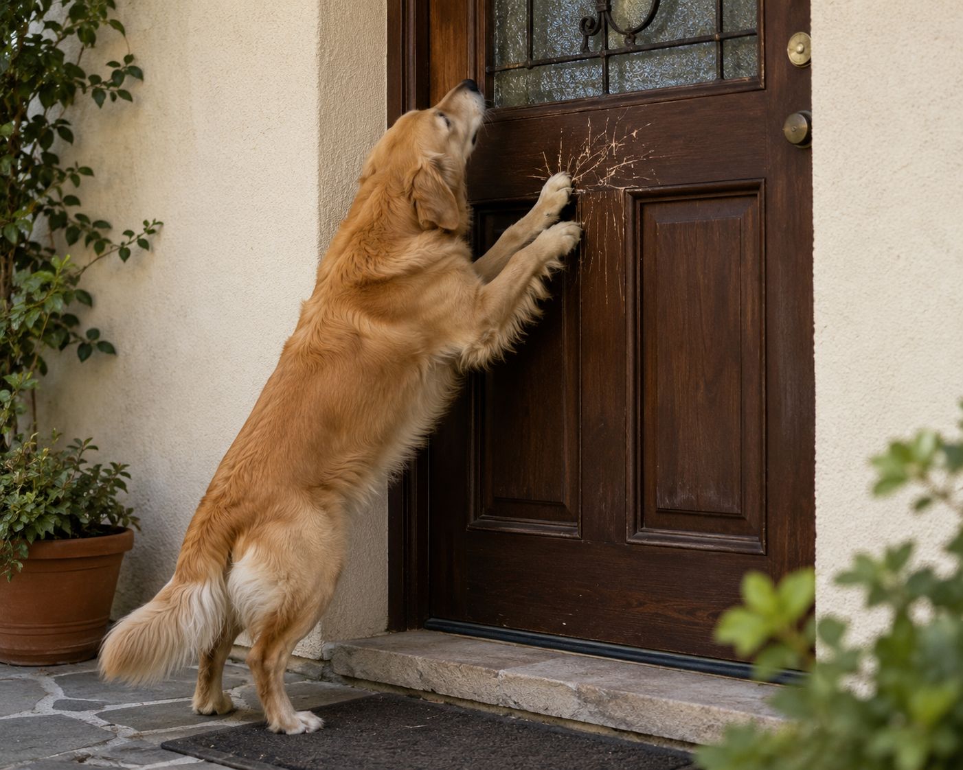 Chien qui gratte porte entree