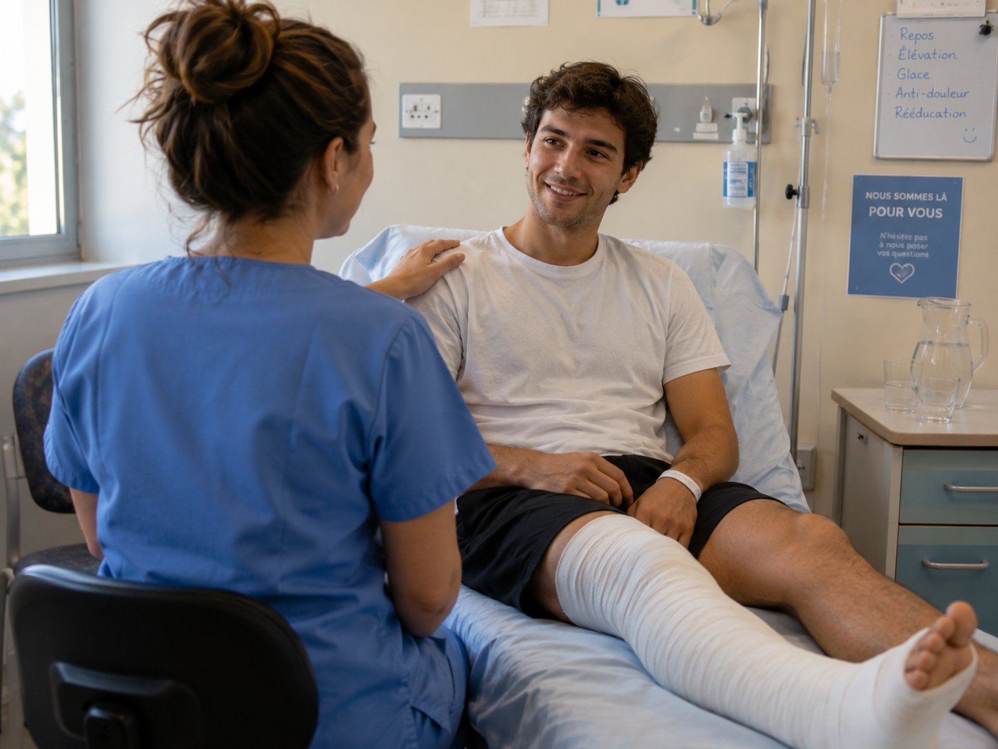 Homme Jambre Platre Lit Hospital